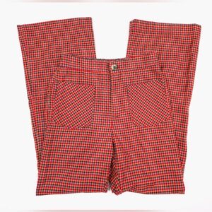 Zara Kids Orange Grey Check Plaid Flare Retro Pants Size 13-14Y